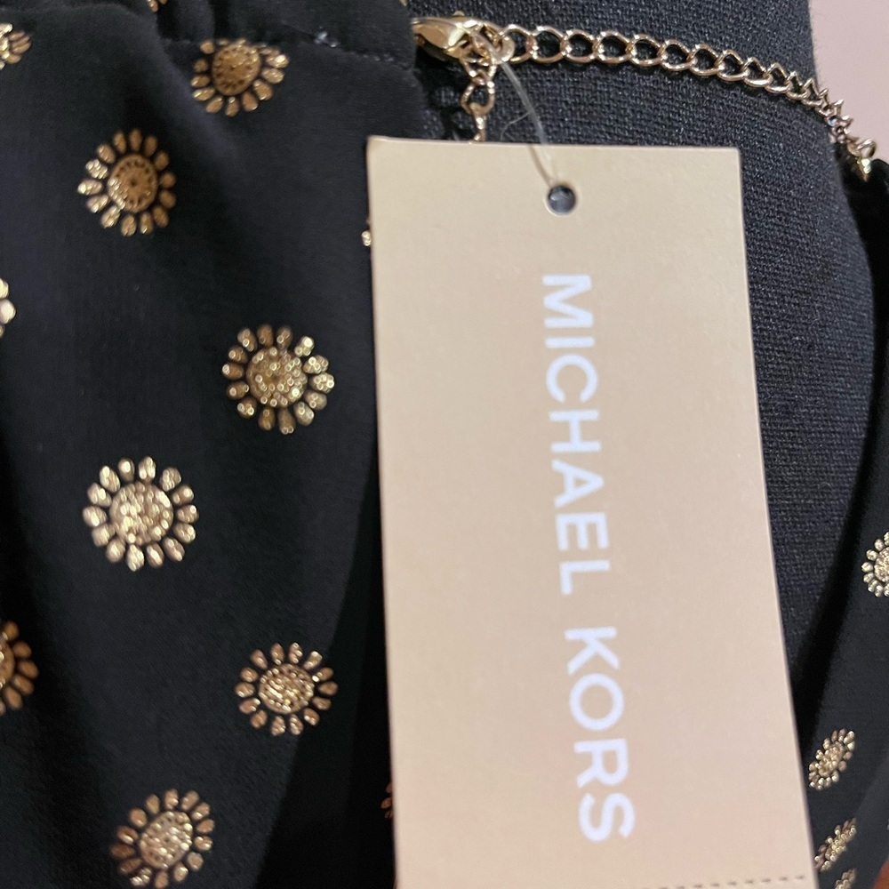 Michael Kors black and gold dress gathered chain trim neckline - Picture 6 of 7